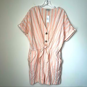 COPY - NWT LOFT LINEN BLEND PEACH TAN STRIPED ONE PIECE V NECK SHORTS ROMPER L